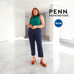 NWOT, Penningtons, Straight Leg Ankle Pants With Cuffed Hem, 20W, Navy
